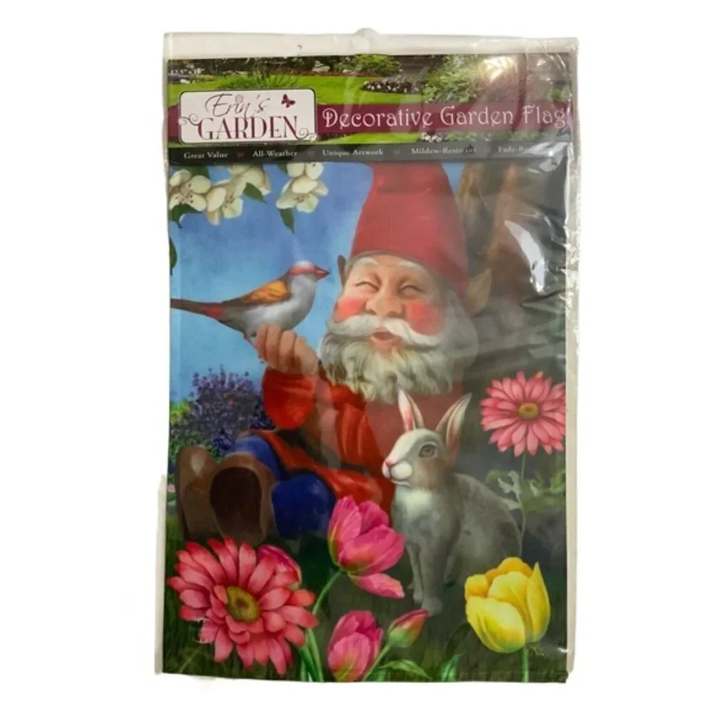 Garden Gnome Flag Garden Yard Flag All Weather Floral 12.5 x 18 inch Multicolor